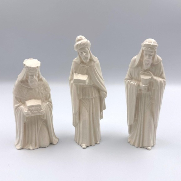 The Unbranded Brand Other - Vintage White Porcelain Nativity 3 Wise Men Religious Figurines 1970's